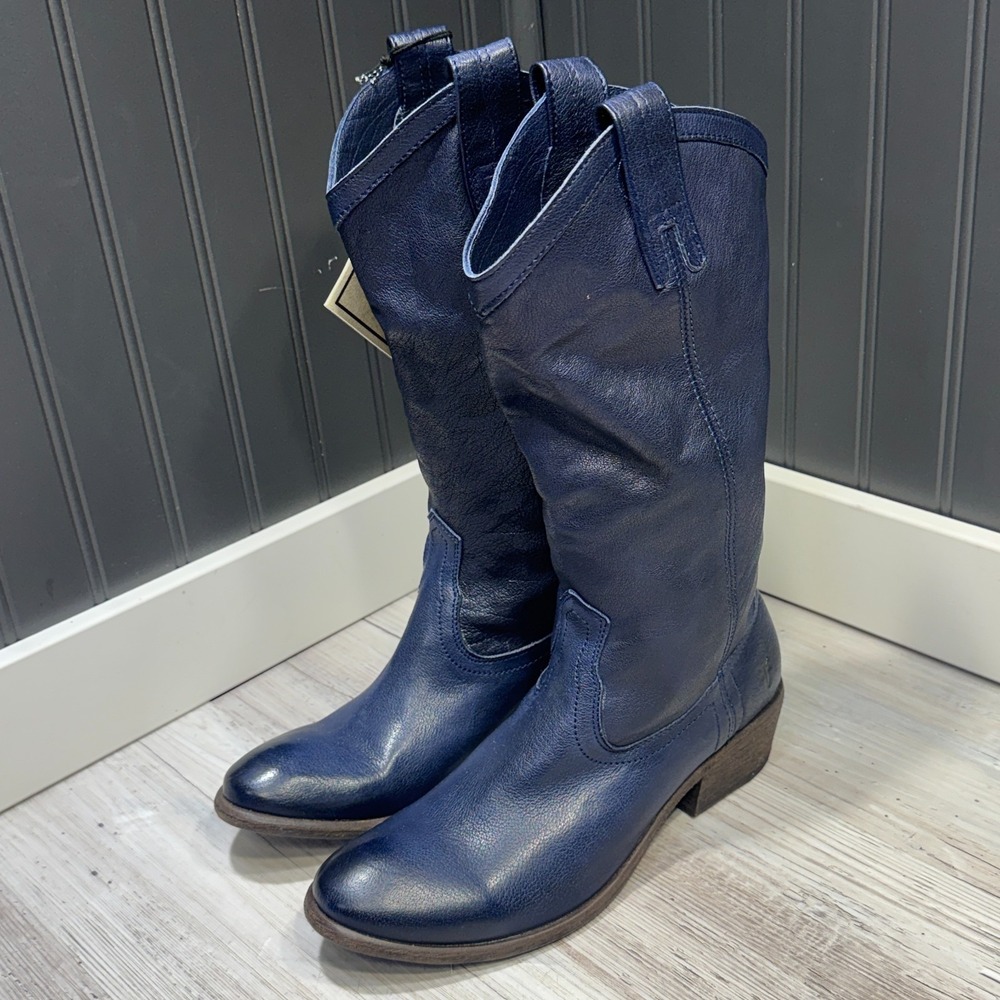Frye Carson Tab Tall Boots Women's Size 7.5B Blue Leather Riding Boots Mexico - Picture 2 of 10